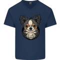 Angry Chihuahua Mens V-Neck Cotton T-Shirt Navy Blue