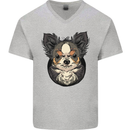 Angry Chihuahua Mens V-Neck Cotton T-Shirt Sports Grey