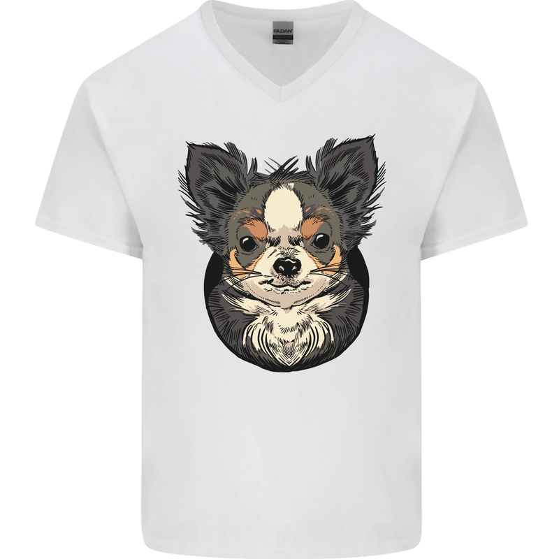 Angry Chihuahua Mens V-Neck Cotton T-Shirt White