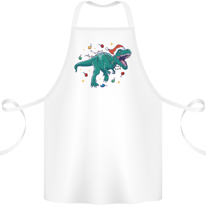 Angry Christmas T-Rex Xmas Dinosaur Cotton Apron 100% Organic White