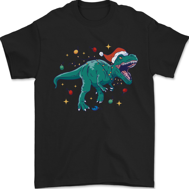 Angry Christmas T-Rex Xmas Dinosaur Mens T-Shirt 100% Cotton Black