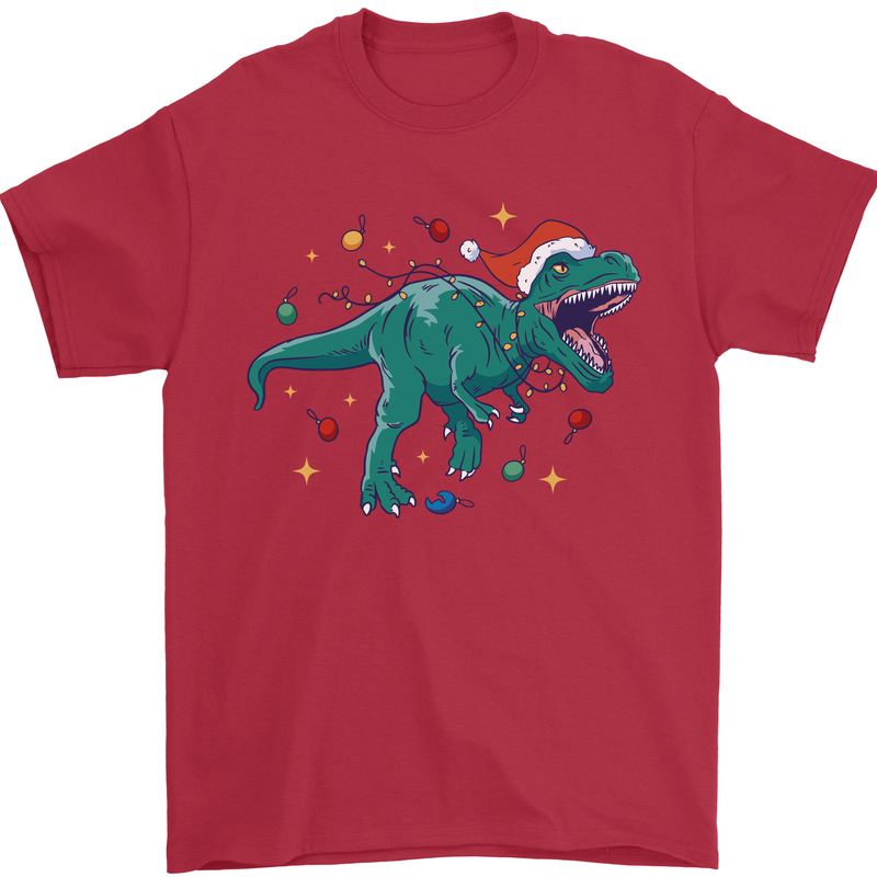 Angry Christmas T-Rex Xmas Dinosaur Mens T-Shirt 100% Cotton Red