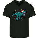 Angry Christmas T-Rex Xmas Dinosaur Mens V-Neck Cotton T-Shirt Black