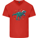 Angry Christmas T-Rex Xmas Dinosaur Mens V-Neck Cotton T-Shirt Red