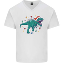 Angry Christmas T-Rex Xmas Dinosaur Mens V-Neck Cotton T-Shirt White