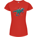 Angry Christmas T-Rex Xmas Dinosaur Womens Petite Cut T-Shirt Red