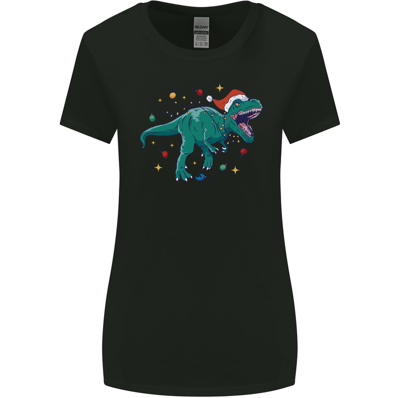 Angry Christmas T-Rex Xmas Dinosaur Womens Wider Cut T-Shirt Black