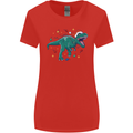 Angry Christmas T-Rex Xmas Dinosaur Womens Wider Cut T-Shirt Red