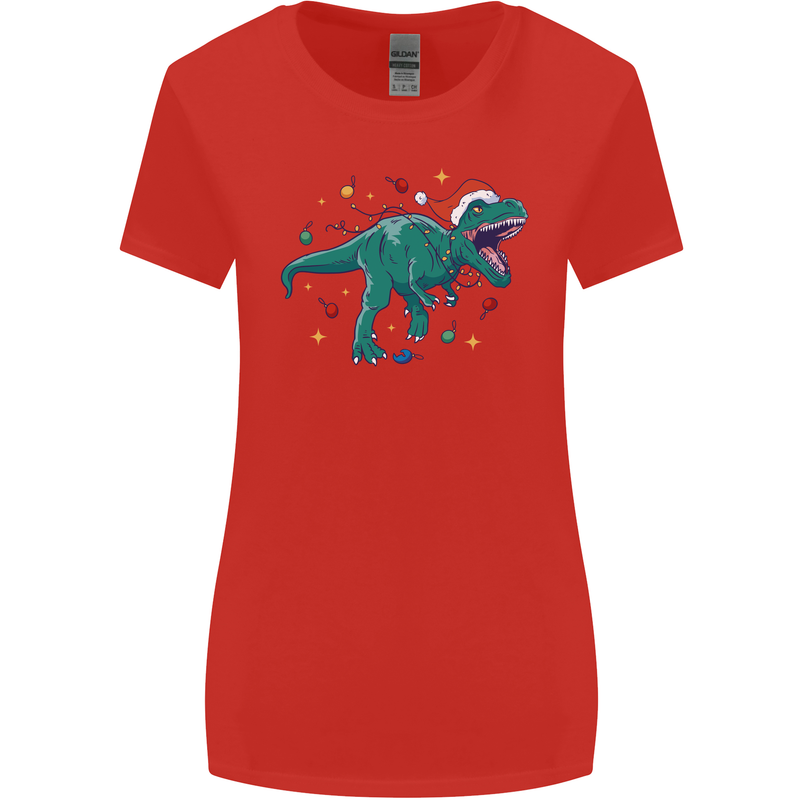 Angry Christmas T-Rex Xmas Dinosaur Womens Wider Cut T-Shirt Red