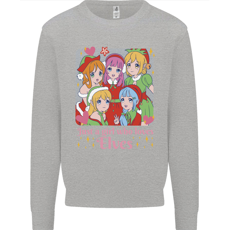 Anime A Girl Who Loves Elves Christmas Xmas Kids Sweatshirt Jumper Sports Grey