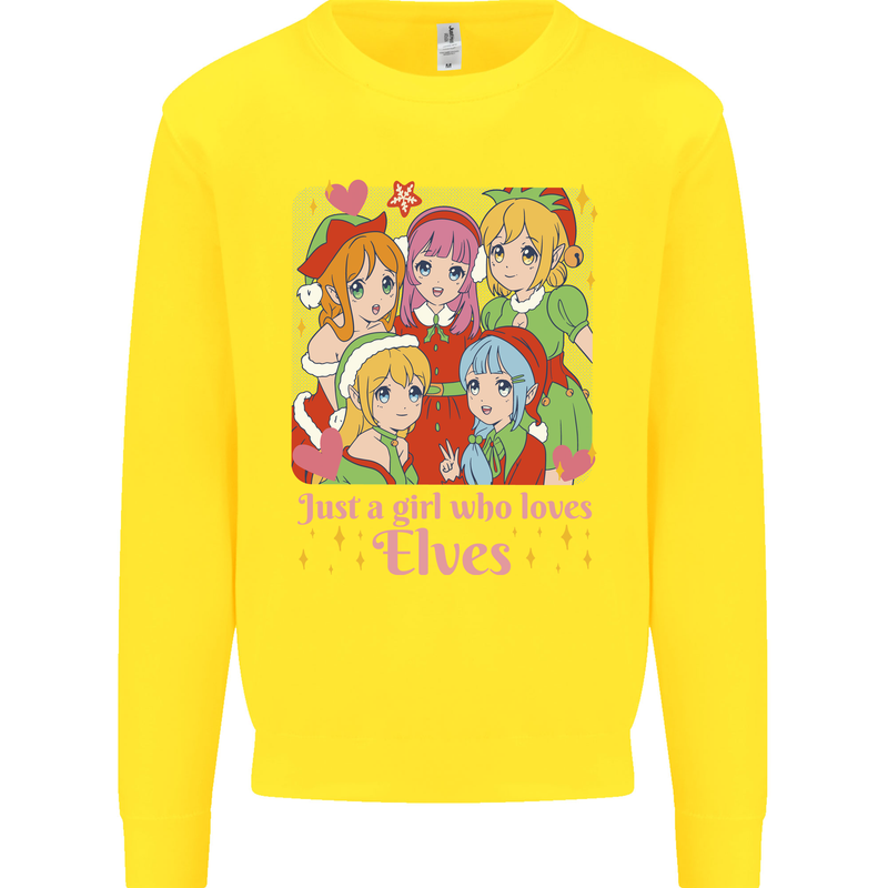 Anime A Girl Who Loves Elves Christmas Xmas Kids Sweatshirt Jumper Yellow