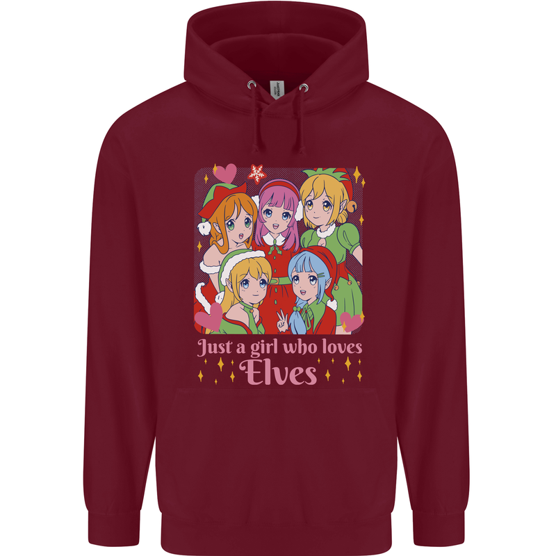Anime A Girl Who Loves Elves Christmas Xmas Mens 80% Cotton Hoodie Maroon