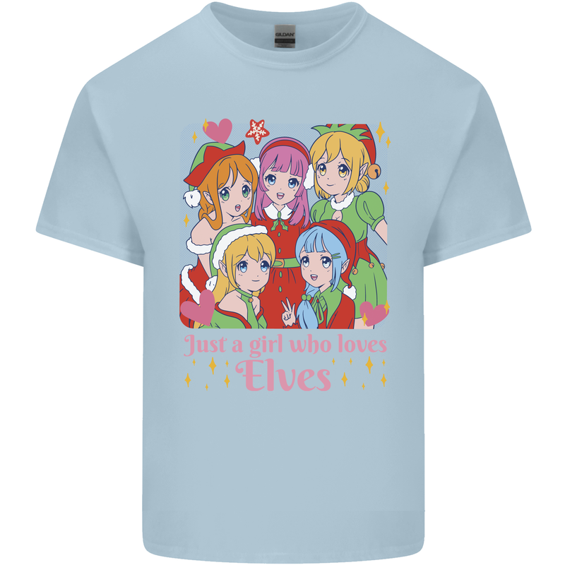 Anime A Girl Who Loves Elves Christmas Xmas Mens Cotton T-Shirt Tee Top Light Blue