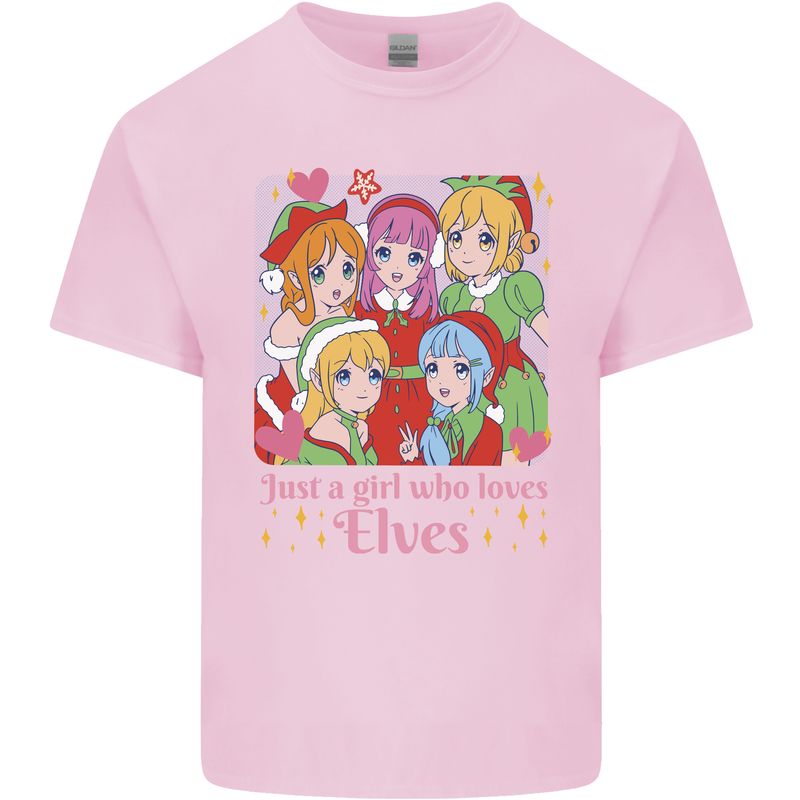 Anime A Girl Who Loves Elves Christmas Xmas Mens Cotton T-Shirt Tee Top Light Pink