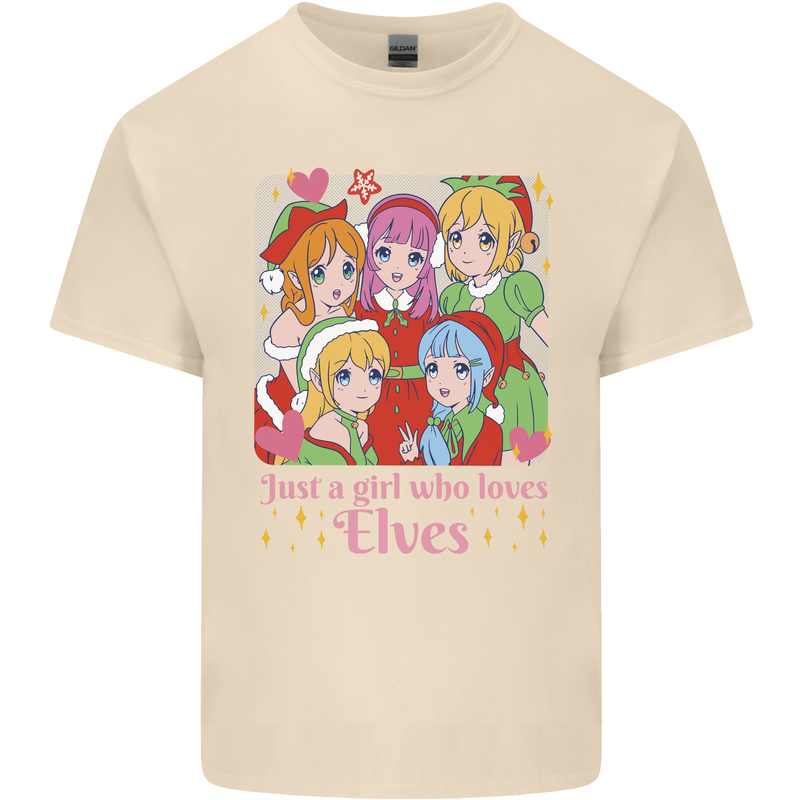 Anime A Girl Who Loves Elves Christmas Xmas Mens Cotton T-Shirt Tee Top Natural