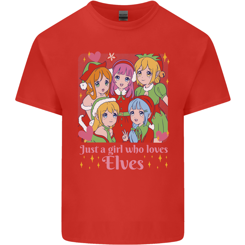 Anime A Girl Who Loves Elves Christmas Xmas Mens Cotton T-Shirt Tee Top Red