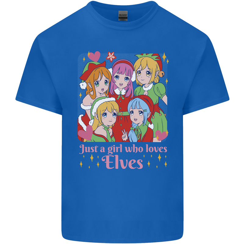 Anime A Girl Who Loves Elves Christmas Xmas Mens Cotton T-Shirt Tee Top Royal Blue