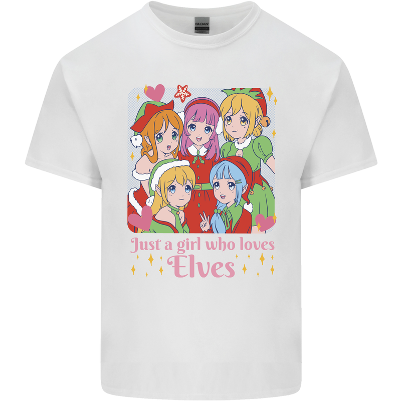 Anime A Girl Who Loves Elves Christmas Xmas Mens Cotton T-Shirt Tee Top White