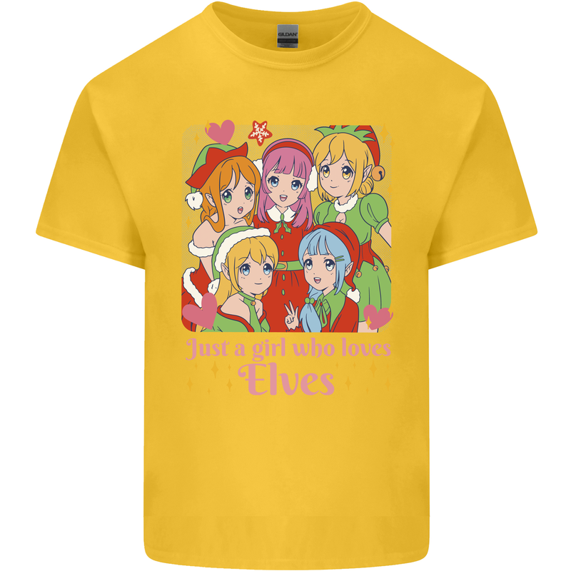 Anime A Girl Who Loves Elves Christmas Xmas Mens Cotton T-Shirt Tee Top Yellow