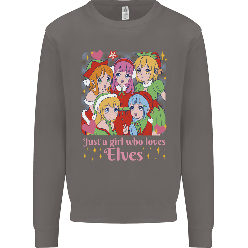 Anime A Girl Who Loves Elves Christmas Xmas Mens Sweatshirt Jumper Charcoal