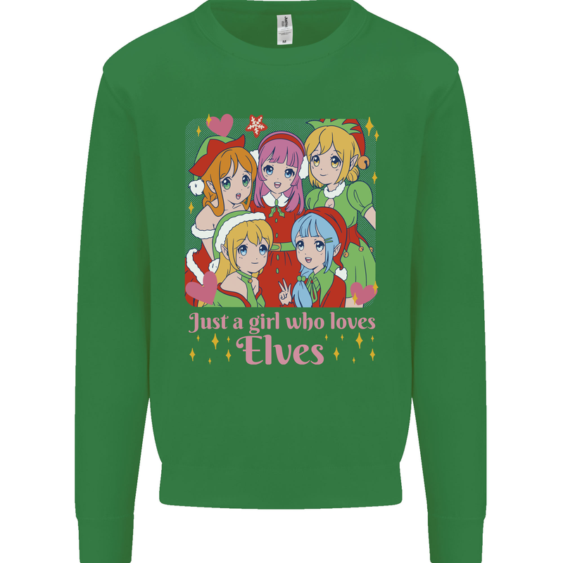 Anime A Girl Who Loves Elves Christmas Xmas Mens Sweatshirt Jumper Irish Green