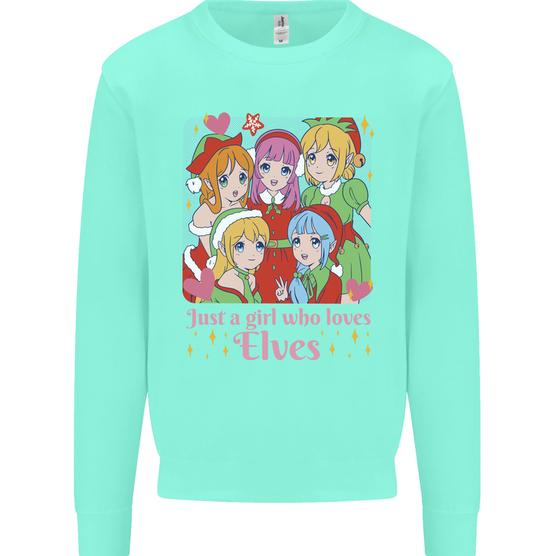 Anime A Girl Who Loves Elves Christmas Xmas Mens Sweatshirt Jumper Peppermint