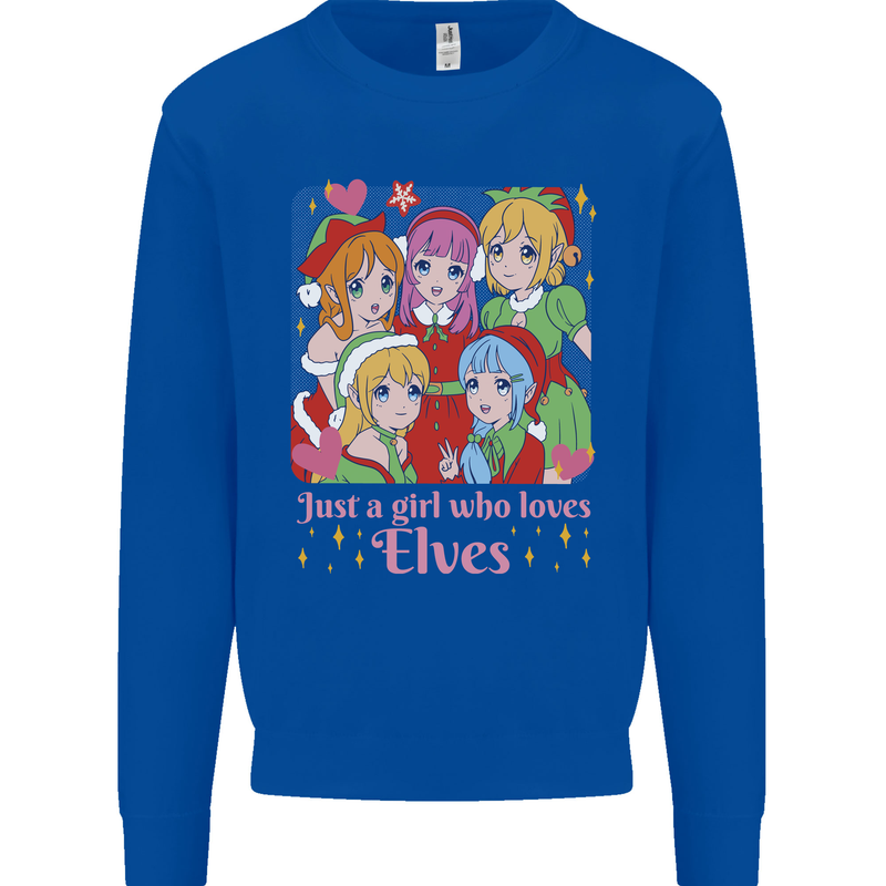 Anime A Girl Who Loves Elves Christmas Xmas Mens Sweatshirt Jumper Royal Blue