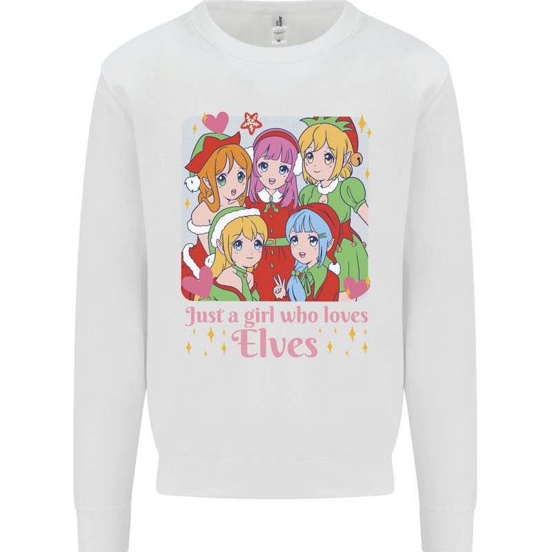 Anime A Girl Who Loves Elves Christmas Xmas Mens Sweatshirt Jumper White