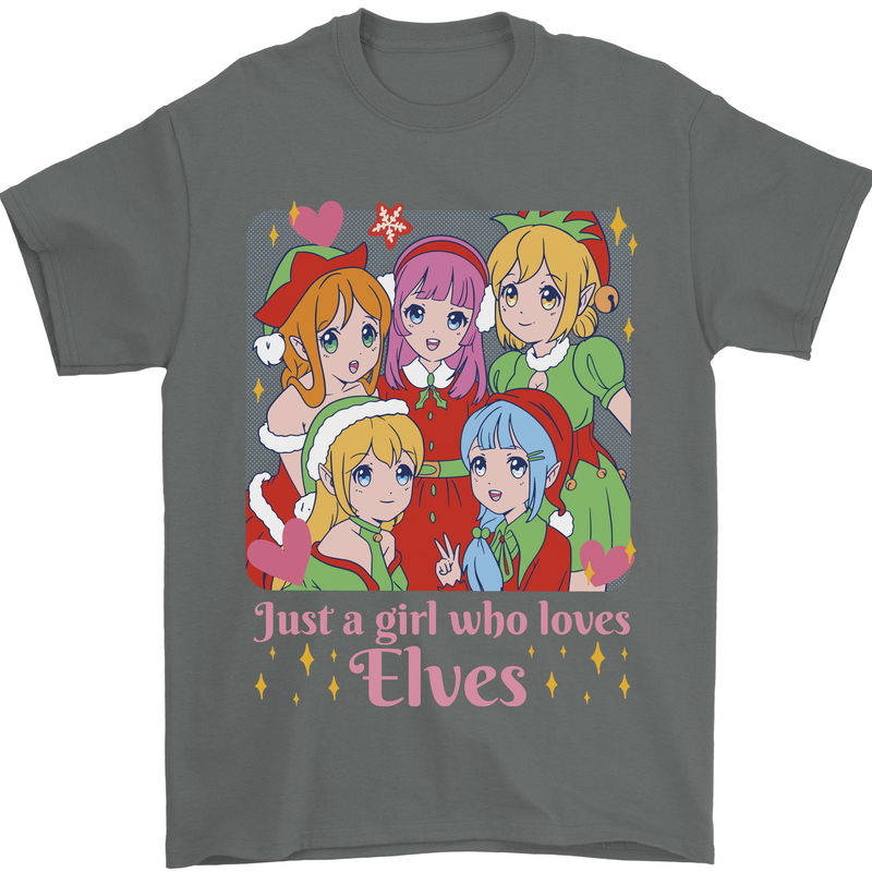 Anime A Girl Who Loves Elves Christmas Xmas Mens T-Shirt 100% Cotton Charcoal