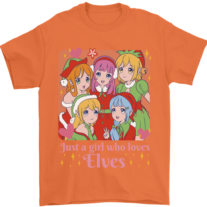 Anime A Girl Who Loves Elves Christmas Xmas Mens T-Shirt 100% Cotton Orange