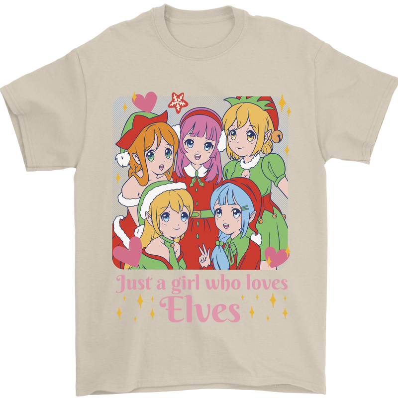 Anime A Girl Who Loves Elves Christmas Xmas Mens T-Shirt 100% Cotton Sand