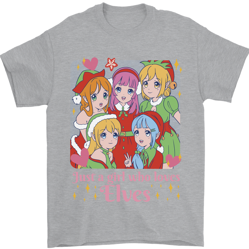 Anime A Girl Who Loves Elves Christmas Xmas Mens T-Shirt 100% Cotton Sports Grey