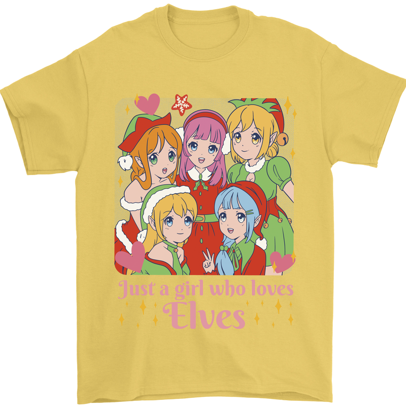 Anime A Girl Who Loves Elves Christmas Xmas Mens T-Shirt 100% Cotton Yellow