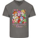 Anime A Girl Who Loves Elves Christmas Xmas Mens V-Neck Cotton T-Shirt Charcoal