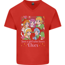 Anime A Girl Who Loves Elves Christmas Xmas Mens V-Neck Cotton T-Shirt Red