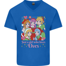 Anime A Girl Who Loves Elves Christmas Xmas Mens V-Neck Cotton T-Shirt Royal Blue
