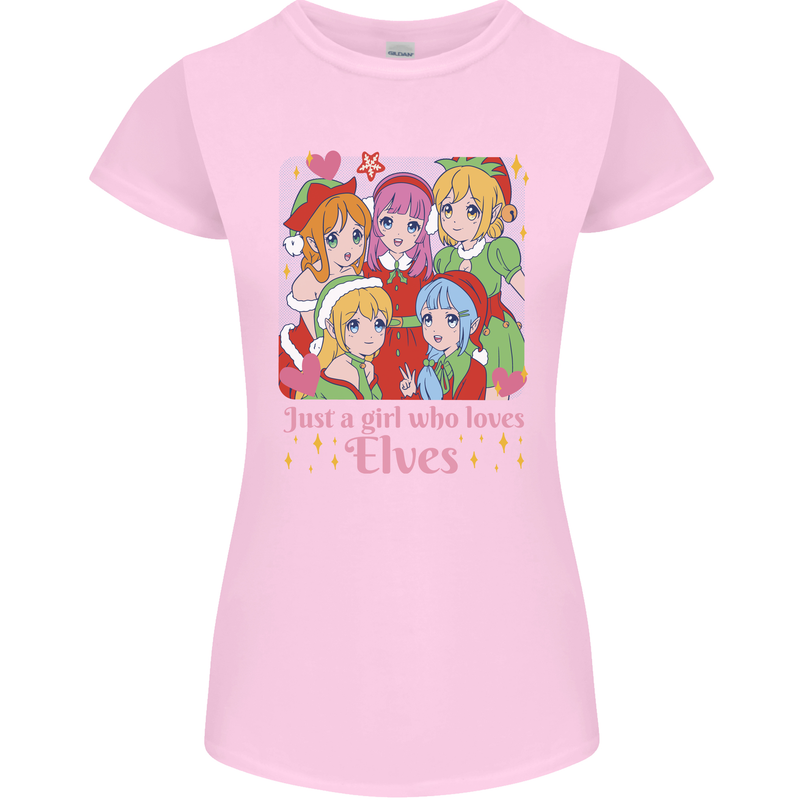 Anime A Girl Who Loves Elves Christmas Xmas Womens Petite Cut T-Shirt Light Pink