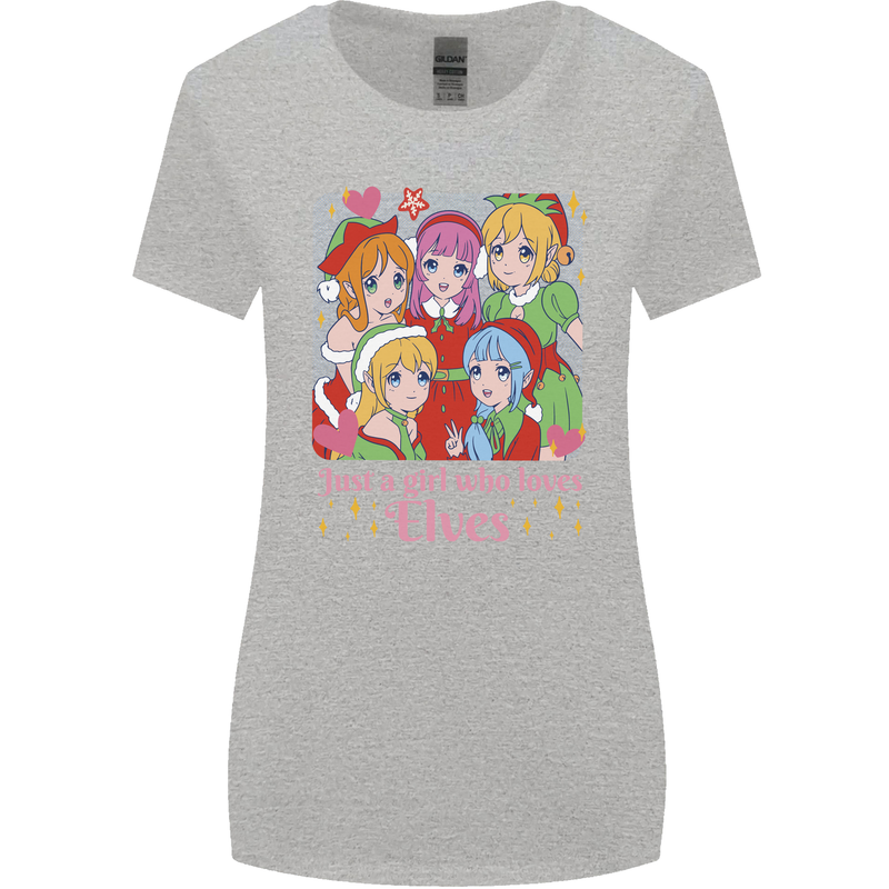 Anime A Girl Who Loves Elves Christmas Xmas Womens Wider Cut T-Shirt Sports Grey