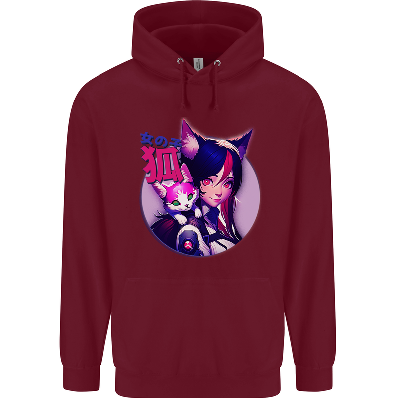 Anime Cat Girl Childrens Kids Hoodie Maroon