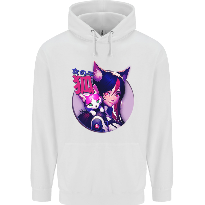 Anime Cat Girl Childrens Kids Hoodie White