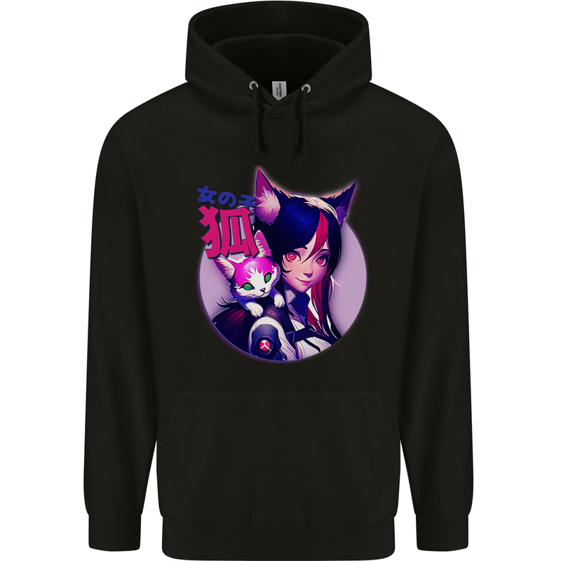 Anime Cat Girl Mens 80% Cotton Hoodie Black