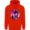 Anime Cat Girl Mens 80% Cotton Hoodie Bright Red