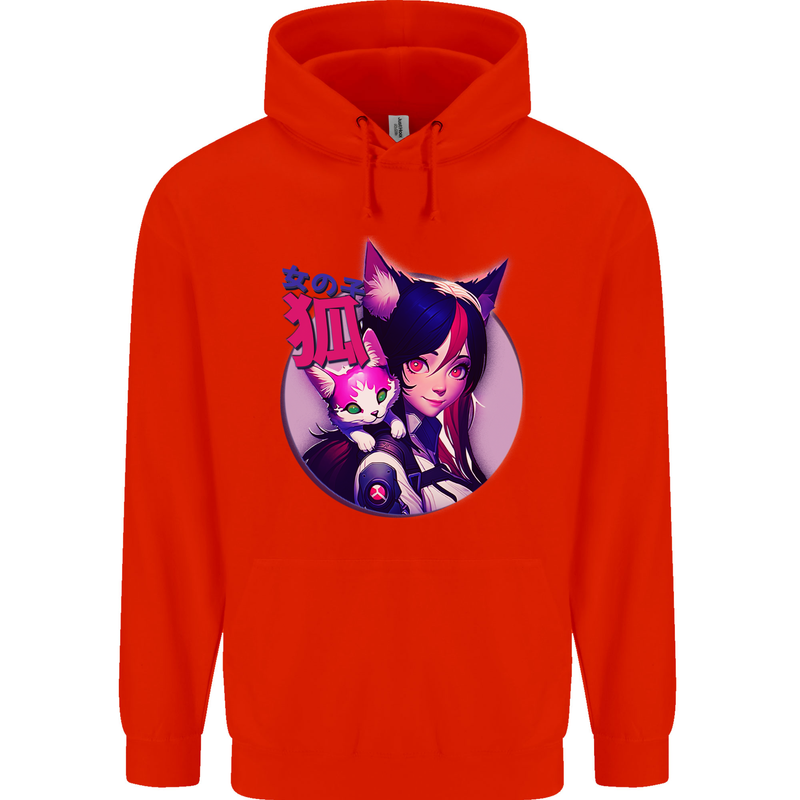Anime Cat Girl Mens 80% Cotton Hoodie Bright Red