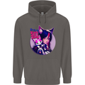 Anime Cat Girl Mens 80% Cotton Hoodie Charcoal