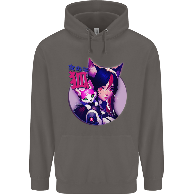 Anime Cat Girl Mens 80% Cotton Hoodie Charcoal