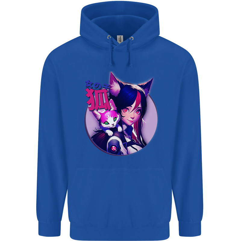 Anime Cat Girl Mens 80% Cotton Hoodie Royal Blue