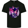 Anime Cat Girl Mens Cotton T-Shirt Tee Top Black