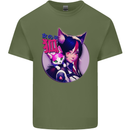 Anime Cat Girl Mens Cotton T-Shirt Tee Top Military Green