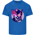 Anime Cat Girl Mens Cotton T-Shirt Tee Top Royal Blue