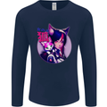 Anime Cat Girl Mens Long Sleeve T-Shirt Navy Blue